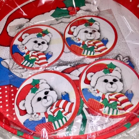 Holiday Bear Round Tray And 4-Coaster Set - Picture 2 of 5